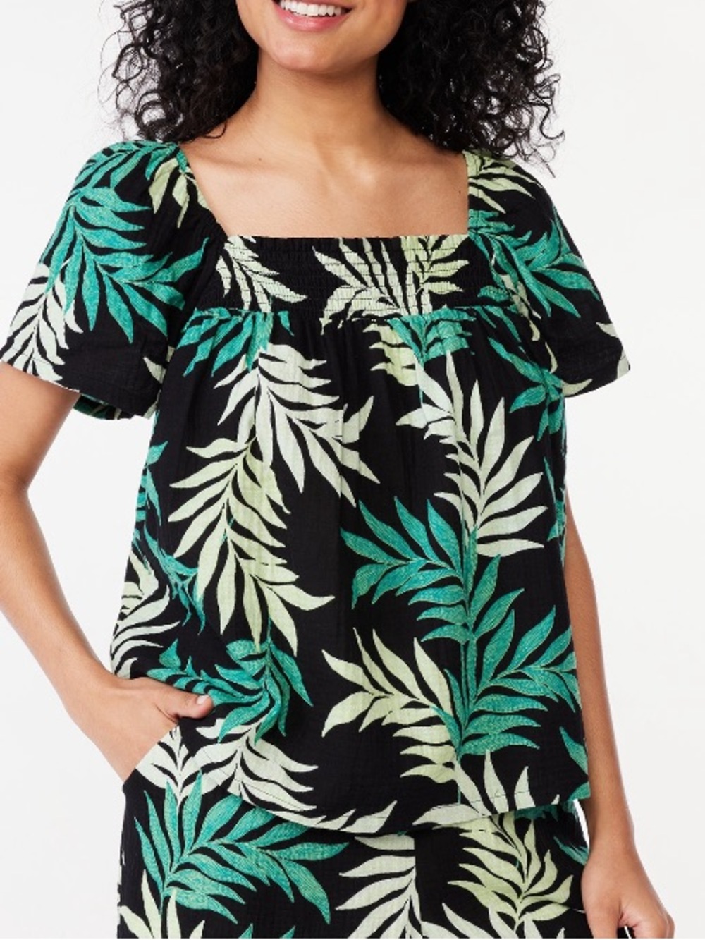 JOYSPUN TROPICAL PRINT GAUZE SHIRT